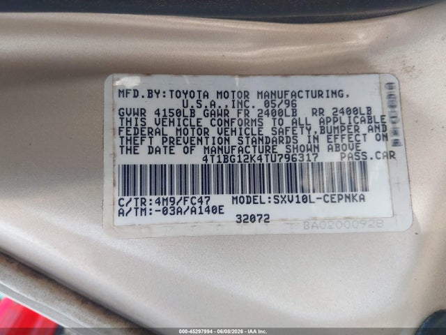 Aukcja sprzedaży 1996 Toyota Camry Dx/le/xle, vin: 4T1BG12K4TU796317, numer aukcji: 45297994