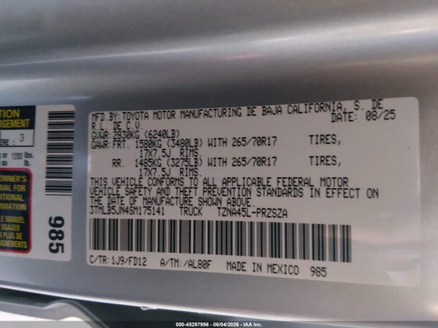 Продаж на аукціоні авто 2025 Toyota Tacoma Trd Off Road, vin: 3TMLB5JN4SM175141, номер лоту: 45297996