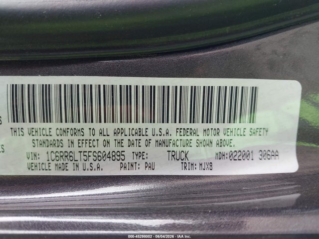 2015 Ram 1500 Lone Star მანქანა იყიდება აუქციონზე, vin: 1C6RR6LT5FS604895, აუქციონის ნომერი: 45298002
