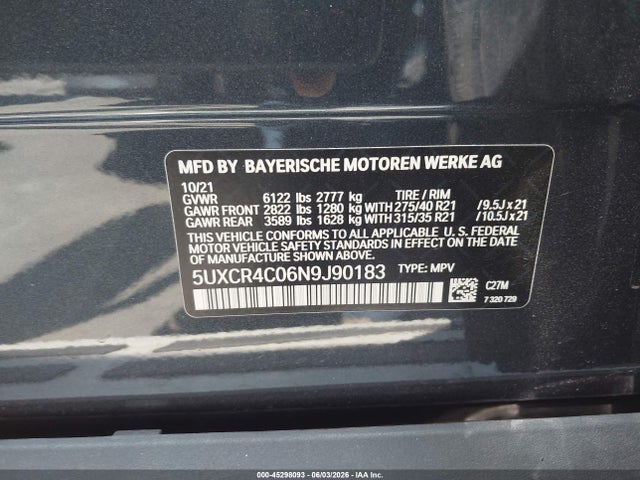 5UXCR4C06N9J90183 BMW X5 Sdrive40i