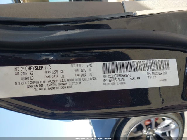 2008 Chrysler 300c Hemi მანქანა იყიდება აუქციონზე, vin: 2C3LA63H58H262851, აუქციონის ნომერი: 45298100