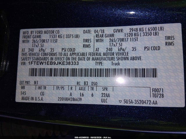 Ford F-150 Xl 2018 1FTEW1EB9JKE38333 Image 9