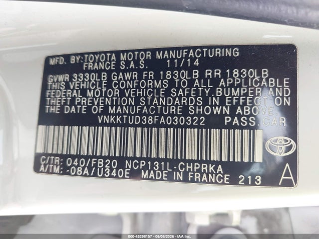 Продажа на аукционе авто 2015 Toyota Yaris Le, vin: VNKKTUD38FA030322, номер лота: 45298157