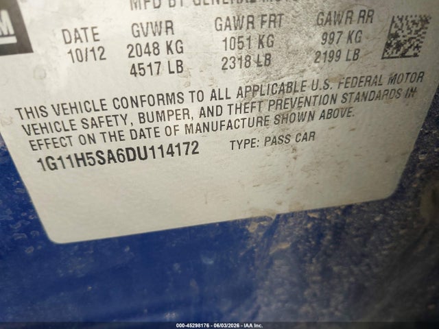 Aukcja sprzedaży 2013 Chevrolet Malibu 1lz, vin: 1G11H5SA6DU114172, numer aukcji: 45298176