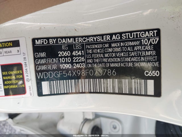 Aukcja sprzedaży 2008 Mercedes-benz C 300 Luxury/sport, vin: WDDGF54X98F073786, numer aukcji: 45298179