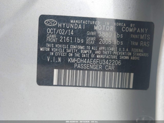 Aukcja sprzedaży 2015 Hyundai Elantra Se, vin: KMHDH4AE6FU342206, numer aukcji: 45298184