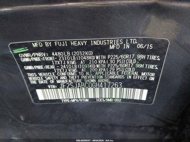 Subaru Forester 2.5i 2016 JF2SJABC0GH417263 Image 9