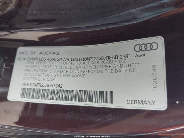 Продаж на аукціоні авто 2014 Audi A5 2.0t Premium, vin: WAULFAFR2EA057242, номер лоту: 45298229