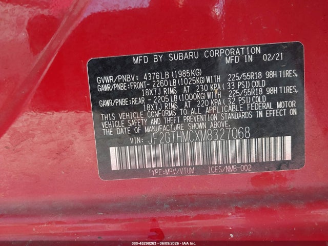 Subaru Crosstrek Limited 2021 JF2GTHMCXM8327068 Image 9