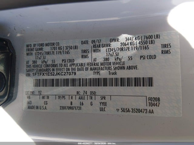 Aukcja sprzedaży 2018 Ford F-150 Xl, vin: 1FTFX1E52JKC27079, numer aukcji: 45298271