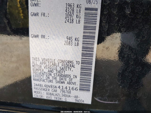1N4BL4DV8SN414166 Nissan Altima Sv Fwd