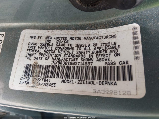 45298291 :رقم المزاد ، 1NXBR32E96Z714697 vin ، 2006 Toyota Corolla Le مزاد بيع