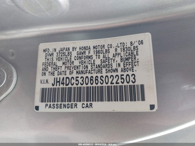 Aukcja sprzedaży 2006 Acura Rsx Type S, vin: JH4DC53066S022503, numer aukcji: 45298312