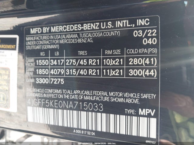 4JGFF5KE0NA715033 Mercedes-Benz Gls 450 4matic