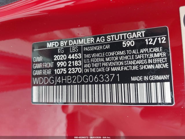 2013 Mercedes-benz C 250 მანქანა იყიდება აუქციონზე, vin: WDDGJ4HB2DG063371, აუქციონის ნომერი: 45298372