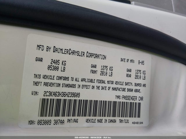 Aukcja sprzedaży 2006 Chrysler 300c, vin: 2C3KA63H36H239609, numer aukcji: 45298388