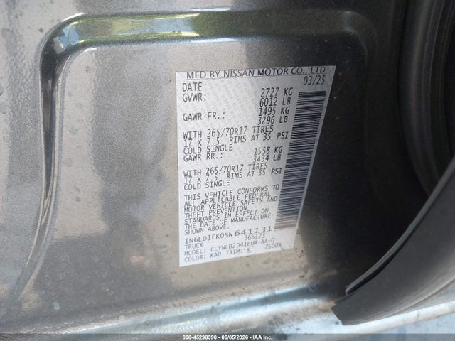 Aukcja sprzedaży 2025 Nissan Frontier Pro-4x 4x4, vin: 1N6ED1EK0SN641131, numer aukcji: 45298390