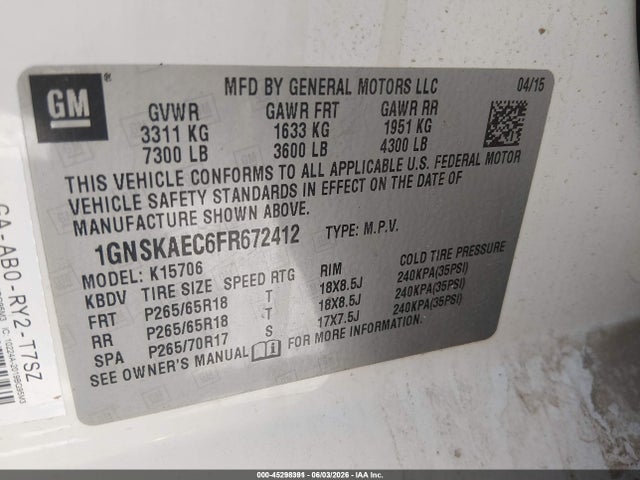 Chevrolet Tahoe Ls 2015 1GNSKAEC6FR672412 Image 9
