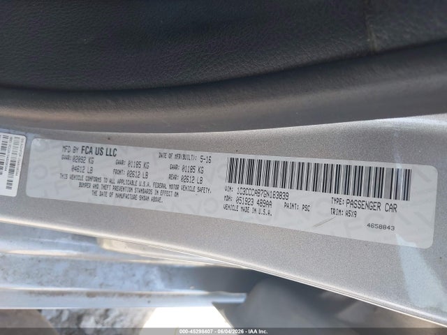 Продаж на аукціоні авто 2016 Chrysler 200 Limited, vin: 1C3CCCAB7GN183839, номер лоту: 45298407