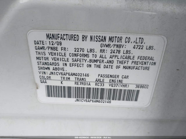 Продажа на аукционе авто 2010 Infiniti G37 Journey, vin: JN1CV6AP6AM402146, номер лота: 45298434
