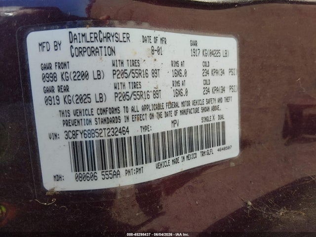 Продаж на аукціоні авто 2002 Chrysler Pt Cruiser Limited, vin: 3C8FY68B52T232464, номер лоту: 45298437