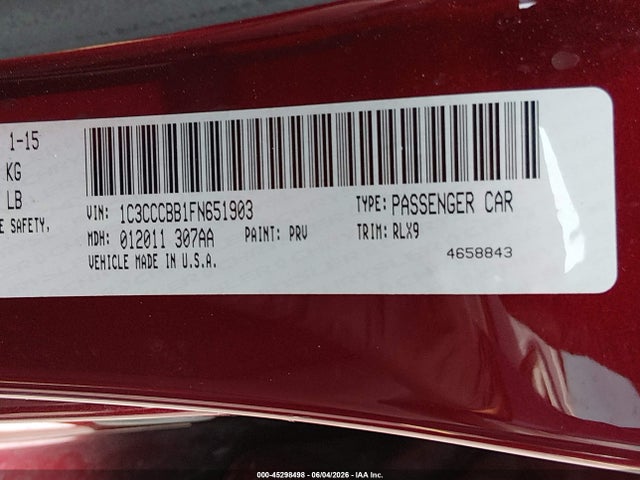 Aukcja sprzedaży 2015 Chrysler 200 S, vin: 1C3CCCBB1FN651903, numer aukcji: 45298498