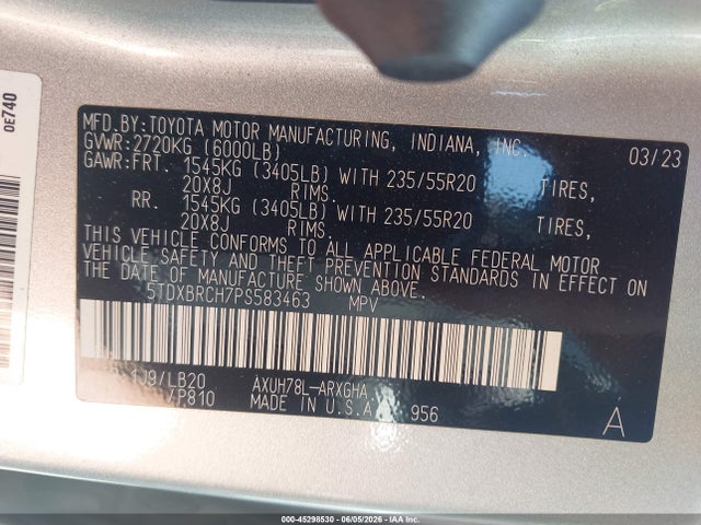 5TDXBRCH7PS583463 Toyota Highlander Hybrid Limited