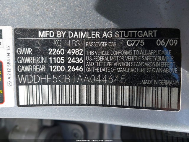 Продаж на аукціоні авто 2010 Mercedes-benz E 350, vin: WDDHF5GB1AA044645, номер лоту: 45298540