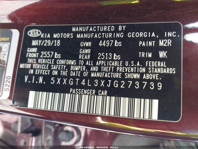 KIA Optima Lx 2018 5XXGT4L3XJG273739 Image 9