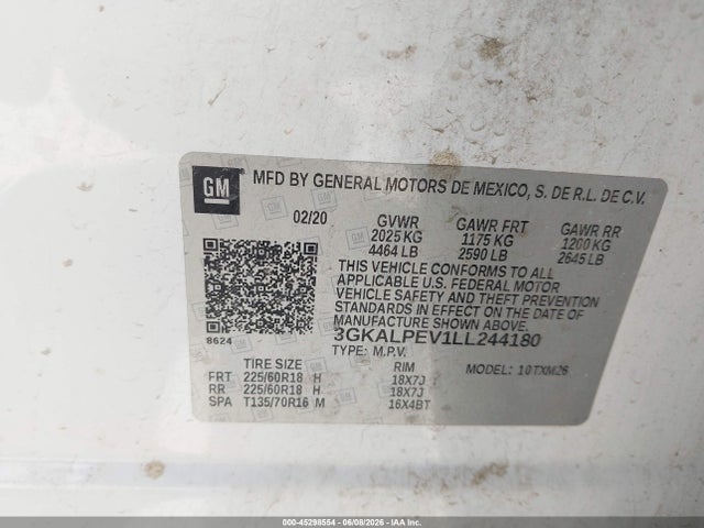 45298554 :رقم المزاد ، 3GKALPEV1LL244180 vin ، 2020 Gmc Terrain Fwd Slt مزاد بيع