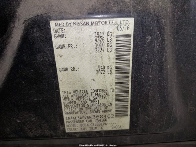 1N4AL3AP7GN368462 Nissan Altima 2.5/2.5 S/2.5 Sl/2.5 Sr/2.5 Sv