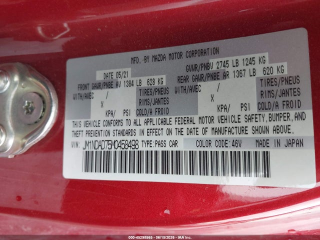 JM1NDAD75M0458498 Mazda Mx-5 Miata Grand Touring