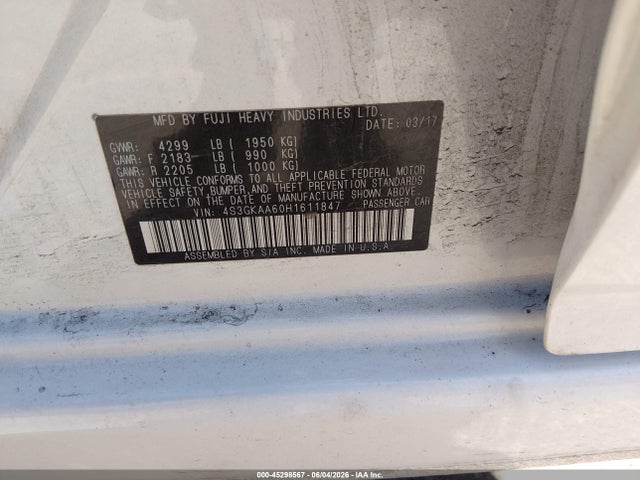 45298567 :رقم المزاد ، 4S3GKAA60H1611847 vin ، 2017 Subaru Impreza 2.0i مزاد بيع