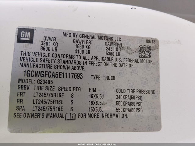 Продаж на аукціоні авто 2014 Chevrolet Express 2500 Work Van, vin: 1GCWGFCA6E1117693, номер лоту: 45298584