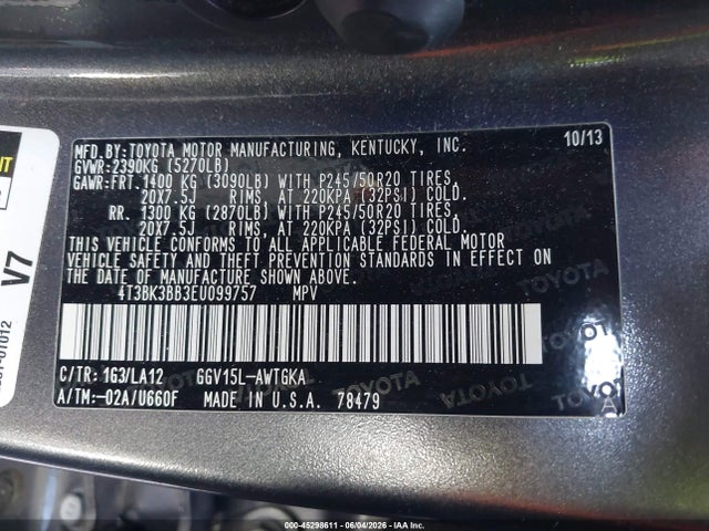 Toyota Venza Limited V6 2014 4T3BK3BB3EU099757 Image 9