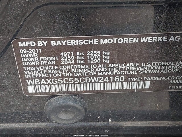 Aukcja sprzedaży 2012 Bmw 528i, vin: WBAXG5C55CDW24160, numer aukcji: 45298616