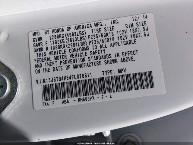 Продаж на аукціоні авто 2015 Acura Rdx, vin: 5J8TB4H54FL020811, номер лоту: 45298649