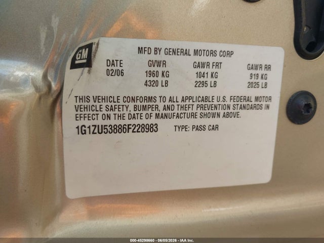 45298660 :رقم المزاد ، 1G1ZU53886F228983 vin ، 2006 Chevrolet Malibu Ltz مزاد بيع