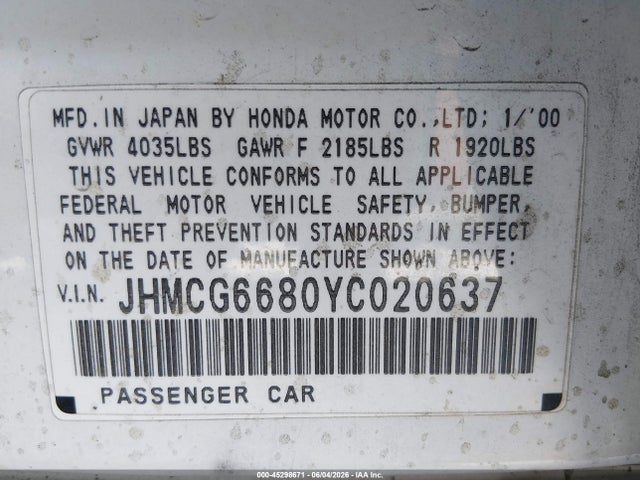 Продажа на аукционе авто 2000 Honda Accord 2.3 Ex, vin: JHMCG6680YC020637, номер лота: 45298671