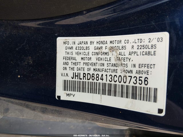 Продажа на аукционе авто 2003 Honda Cr-v Lx, vin: JHLRD68413C007356, номер лота: 45298678