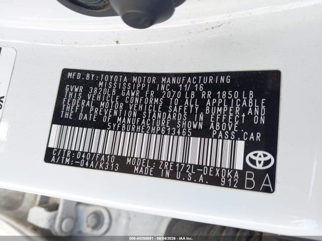 Aukcja sprzedaży 2017 Toyota Corolla L, vin: 5YFBURHE2HP613465, numer aukcji: 45298691