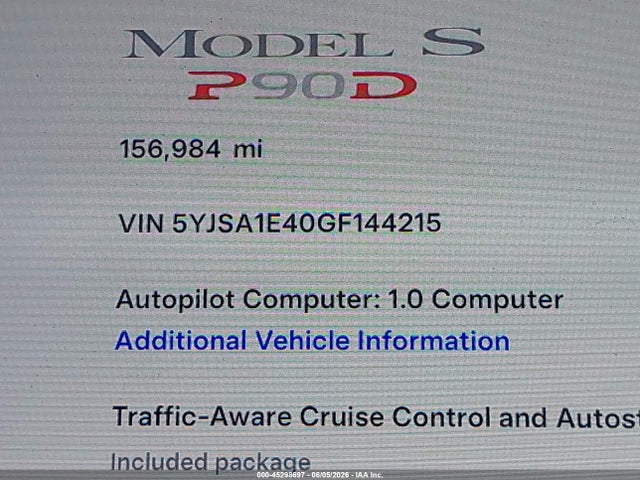 Tesla Model S 90d/p100d/p85d/p90d 2016 5YJSA1E40GF144215 Image 14