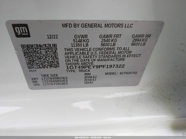 1GT49PEY9PF197322 GMC Sierra 2500hd 4wd Standard Bed At4