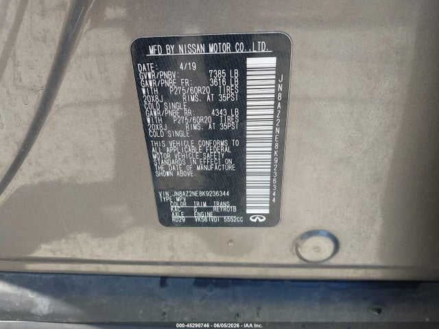 Продажа на аукционе авто 2019 Infiniti Qx80 Luxe, vin: JN8AZ2NE8K9236344, номер лота: 45298746