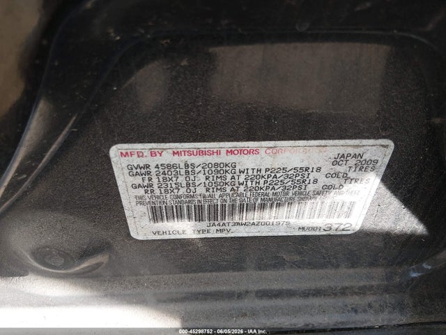 Продажа на аукционе авто 2010 Mitsubishi Outlander Se, vin: JA4AT3AW2AZ001979, номер лота: 45298752