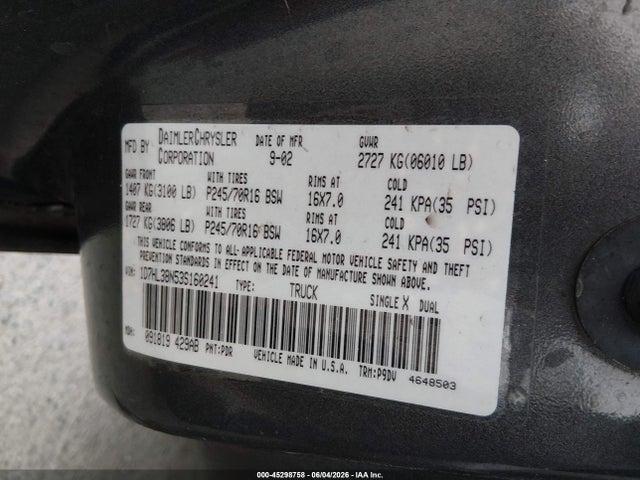 Aukcja sprzedaży 2003 Dodge Dakota Sport/sxt, vin: 1D7HL38N53S160241, numer aukcji: 45298758
