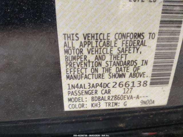 45298759 :رقم المزاد ، 1N4AL3AP4DC266138 vin ، 2013 Nissan Altima 2.5 S مزاد بيع