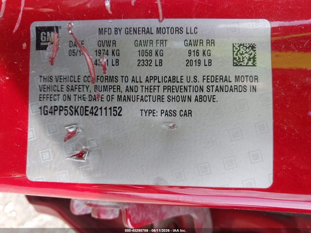 45298766 :رقم المزاد ، 1G4PP5SK0E4211152 vin ، 2014 Buick Verano مزاد بيع
