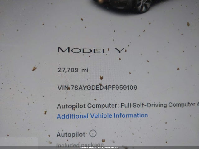 Продажа на аукционе авто 2023 Tesla Model Y Rwd, vin: 7SAYGDED4PF959109, номер лота: 45298767