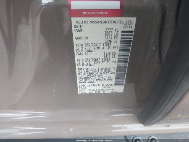 Nissan Frontier Pro-x 4x2 2022 1N6ED1EJ9NN636280 Image 9